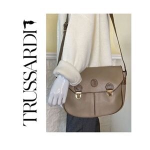 Trussardi Crespo Collection Italian Leather Unisex Messenger Bag Vintage